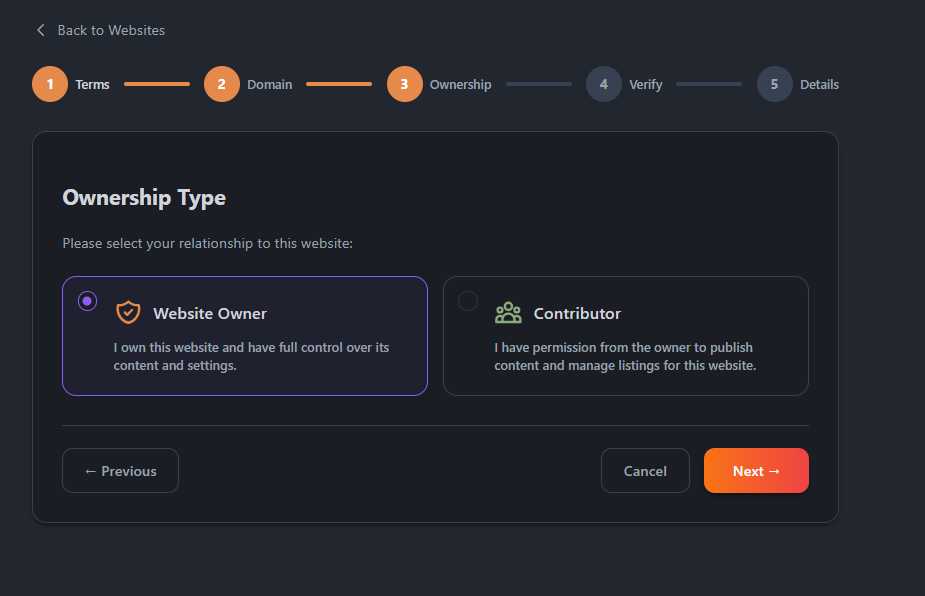 Ownership selection options